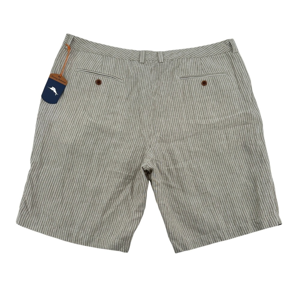 Tommy Bahama Men 42 100% Linen Striped Shorts Tan White Beach Vacation NWT